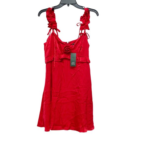 Wild Fable Red Ruffle Mini Dress With Rosette Detail & Adjustable Straps Size M - Picture 2 of 6